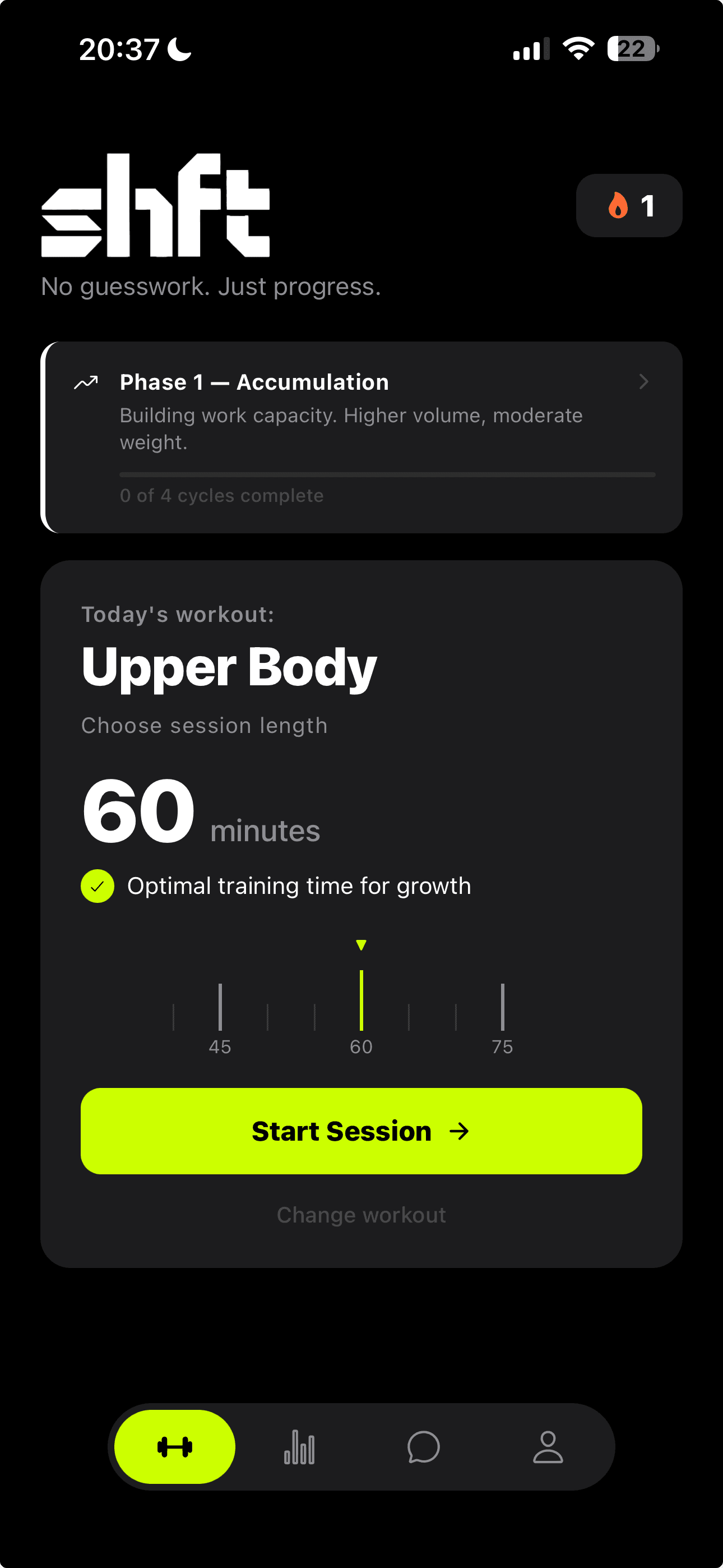 SHFT app — Upper Body workout